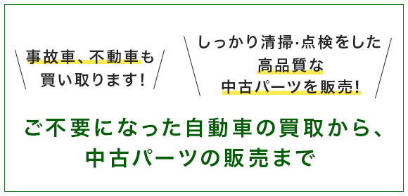 ご不要になった自動車の買取から、中古パーツの販売まで